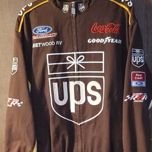 Vintage Nascar Chase Authentics UPS Brown Racing Bomber Jacket Medium